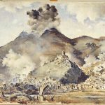 Painting by Peter McIntyre, a New Zealand soldier and official war artist who was an eyewitness to the 1944 bombing of Cassino